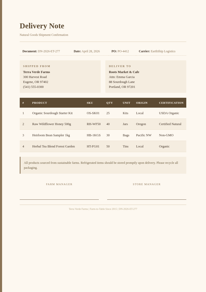Earth tone natural delivery note